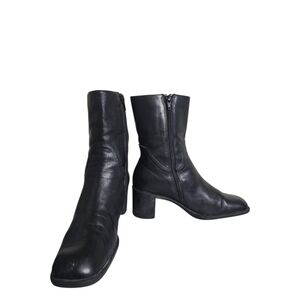 Aerology by Aerosoles 7 M Leather Ankle Black Boots Chunky Heel